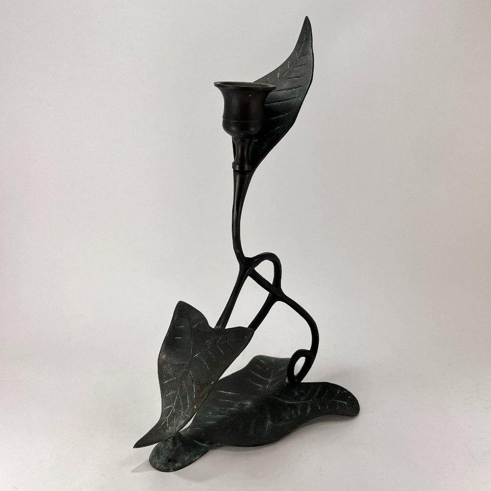 Rosenthal Netter Lily Single Taper Candle Holder Patinated Bronze Metalwork